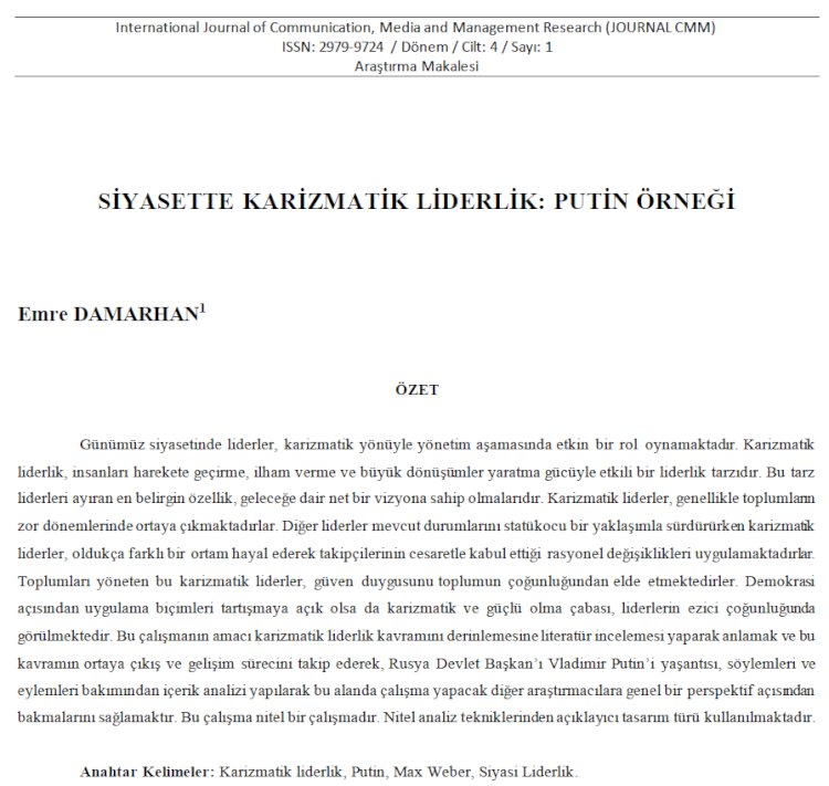 SİYASETTE KARİZMATİK LİDERLİK: PUTİN ÖRNEĞİ