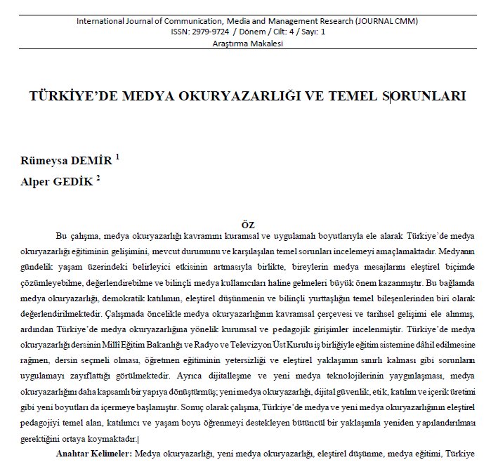 TÜRKİYE’DE MEDYA OKURYAZARLIĞI VE TEMEL SORUNLARI