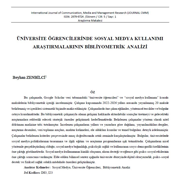 Üniversite Öğrencilerinde Sosyal Medya Kullanımı Araştırmalarının Bibliyometrik Analizi